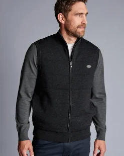 Vests|Merino Sweaters<Charles Tyrwhitt New York Jets Merino Padded Front Vest - Dark Charcoal