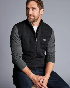 Vests|Merino Sweaters<Charles Tyrwhitt New York Jets Merino Padded Front Vest - Dark Charcoal
