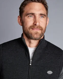 Vests|Merino Sweaters<Charles Tyrwhitt New York Jets Merino Padded Front Vest - Dark Charcoal