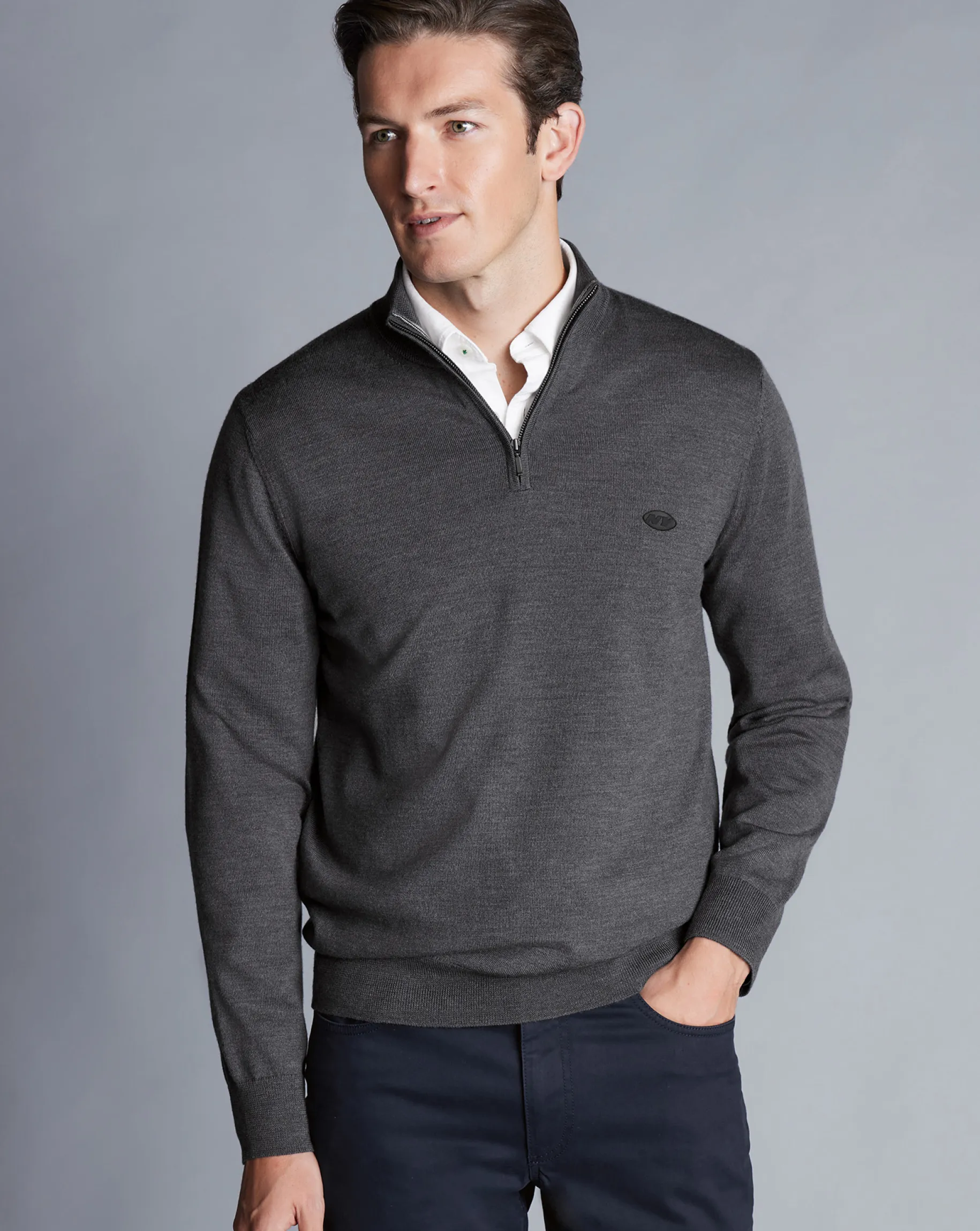 Quarter Zip Sweaters|Sweaters<Charles Tyrwhitt New York Jets Merino Quarter Zip Sweater - Grey
