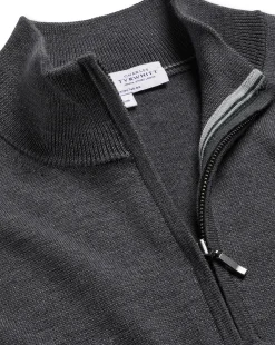 Quarter Zip Sweaters|Sweaters<Charles Tyrwhitt New York Jets Merino Quarter Zip Sweater - Grey
