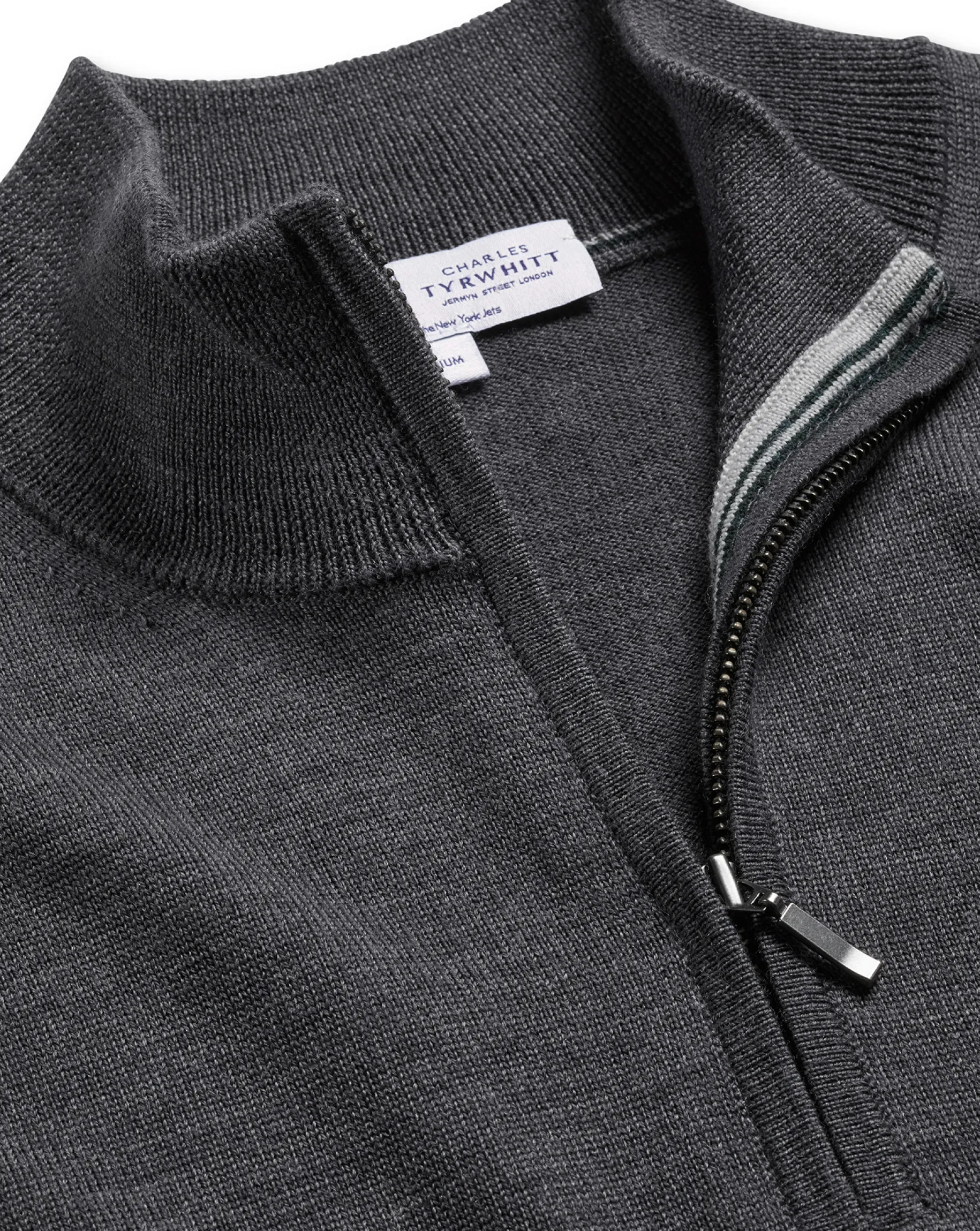 Quarter Zip Sweaters|Sweaters<Charles Tyrwhitt New York Jets Merino Quarter Zip Sweater - Grey
