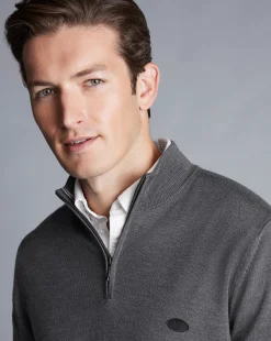 Quarter Zip Sweaters|Sweaters<Charles Tyrwhitt New York Jets Merino Quarter Zip Sweater - Grey