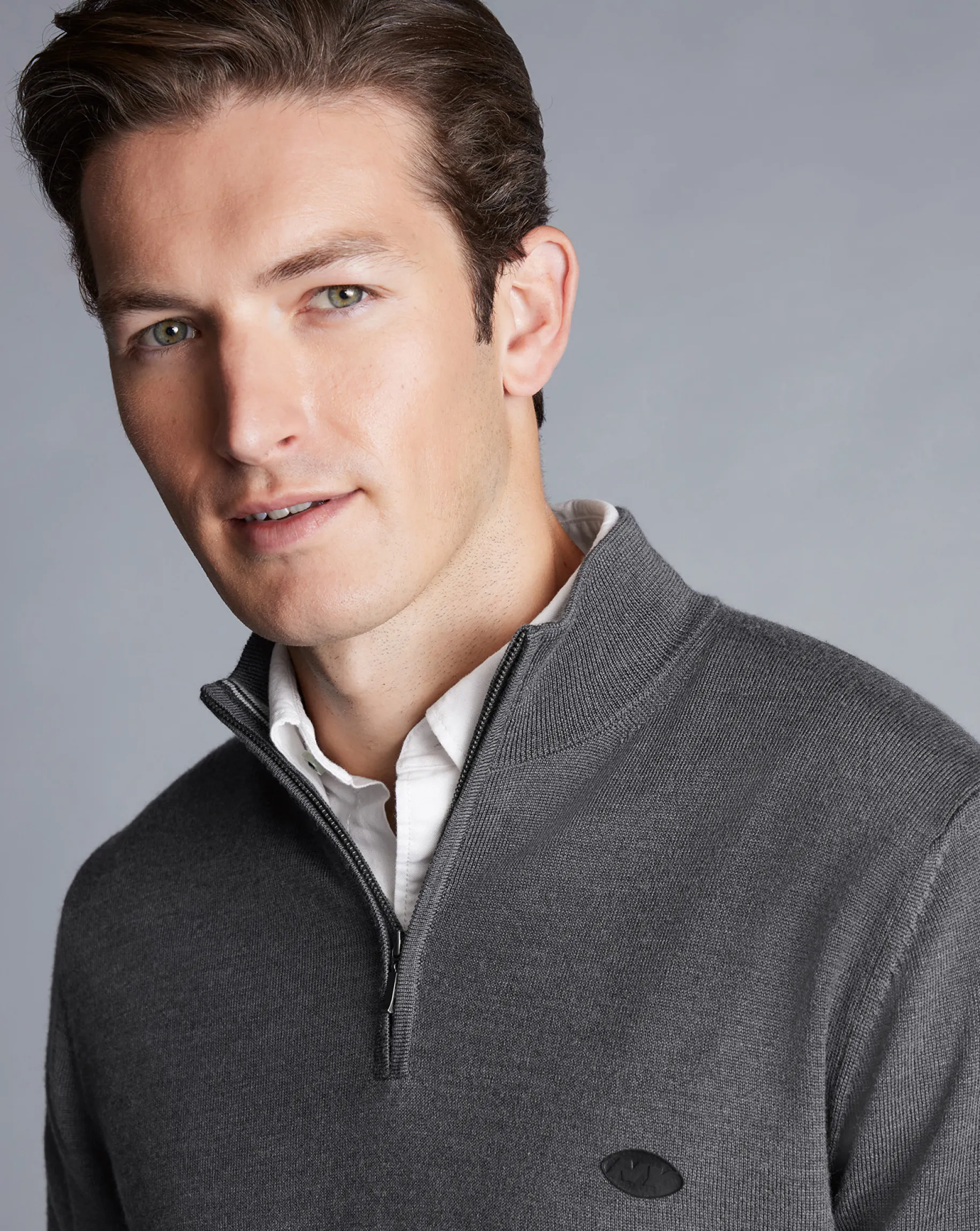 Quarter Zip Sweaters|Sweaters<Charles Tyrwhitt New York Jets Merino Quarter Zip Sweater - Grey