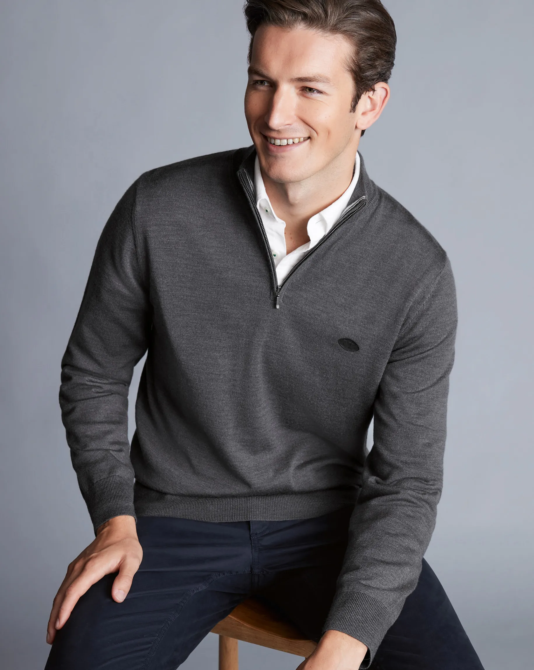 Quarter Zip Sweaters|Sweaters<Charles Tyrwhitt New York Jets Merino Quarter Zip Sweater - Grey