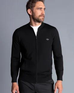 Black Sweaters|Cardigans<Charles Tyrwhitt New York Jets Merino Zip Through Bomber - Black
