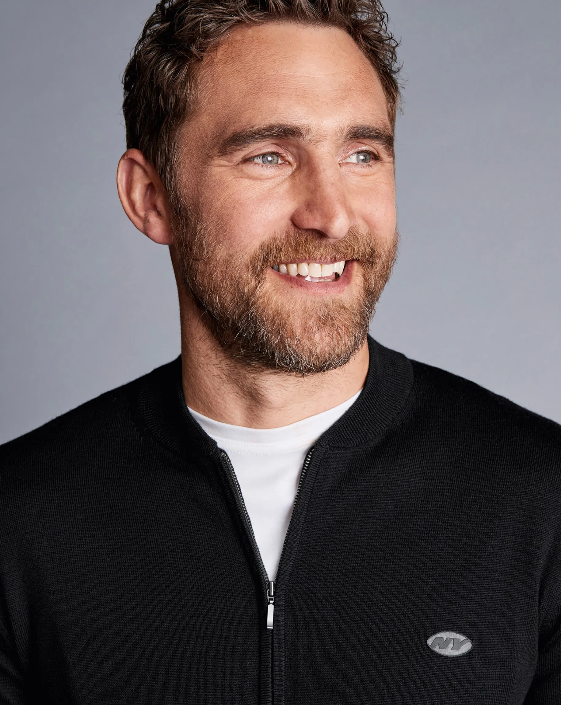 Black Sweaters|Cardigans<Charles Tyrwhitt New York Jets Merino Zip Through Bomber - Black