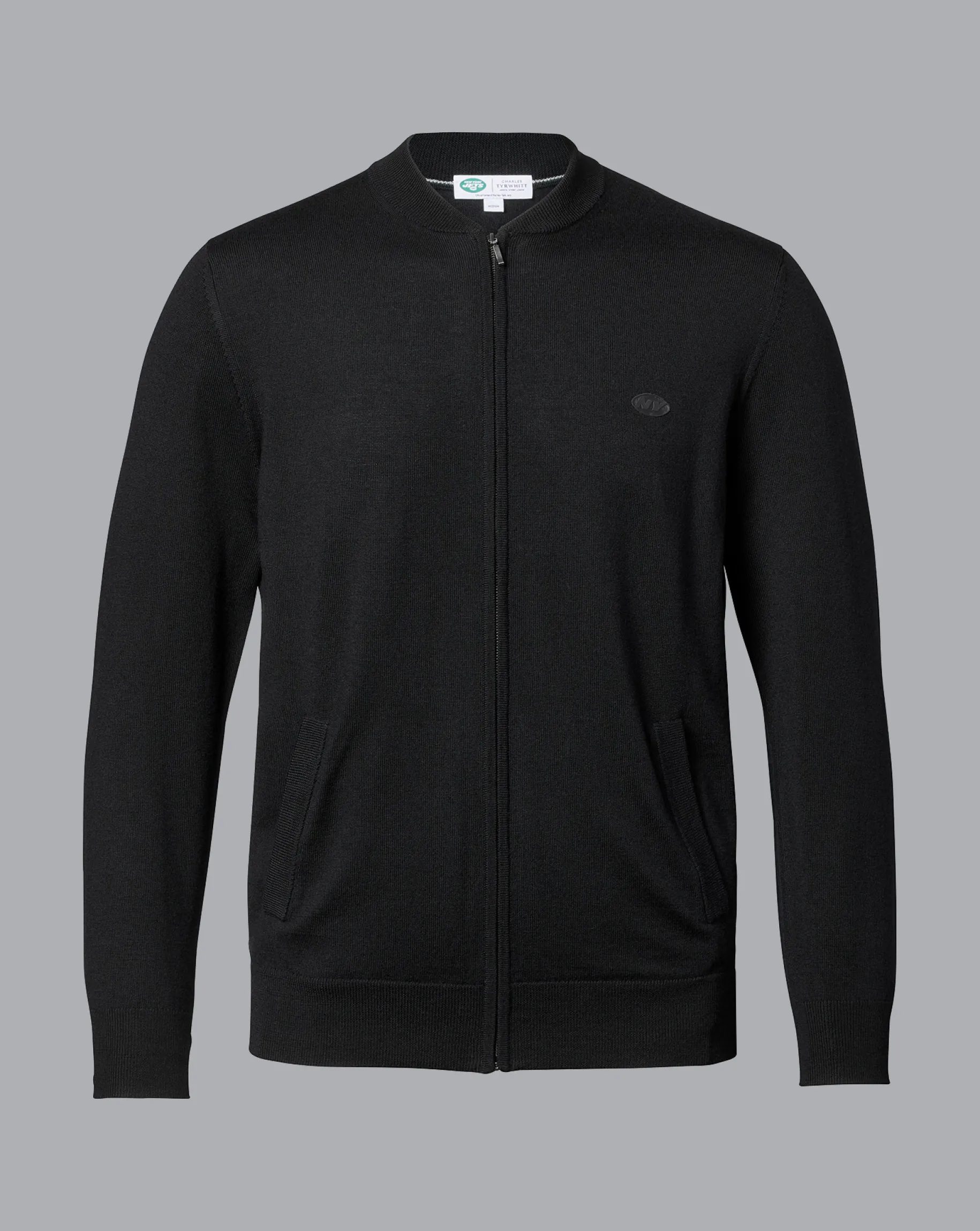 Black Sweaters|Cardigans<Charles Tyrwhitt New York Jets Merino Zip Through Bomber - Black