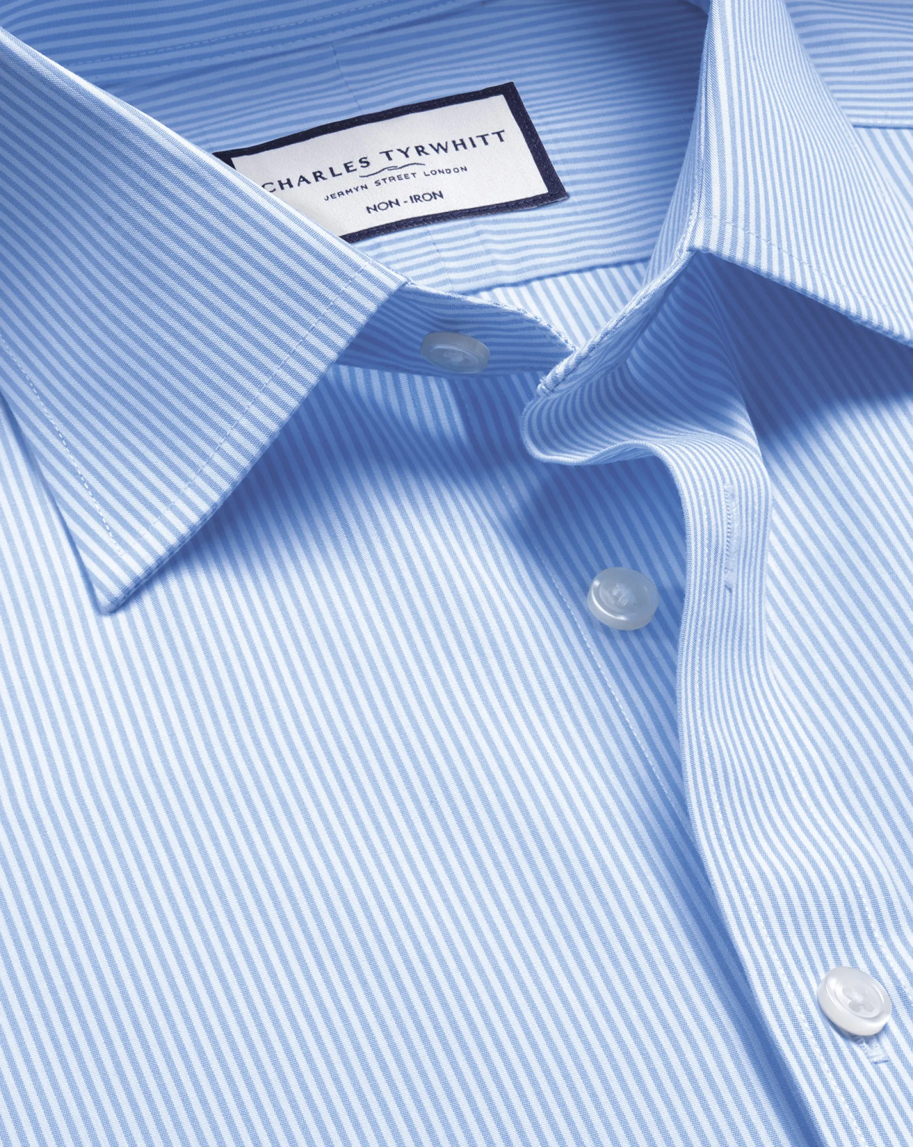 Dress Shirts|Blue Shirts<Charles Tyrwhitt Non-Iron Bengal Stripe Shirt - Blue Sky