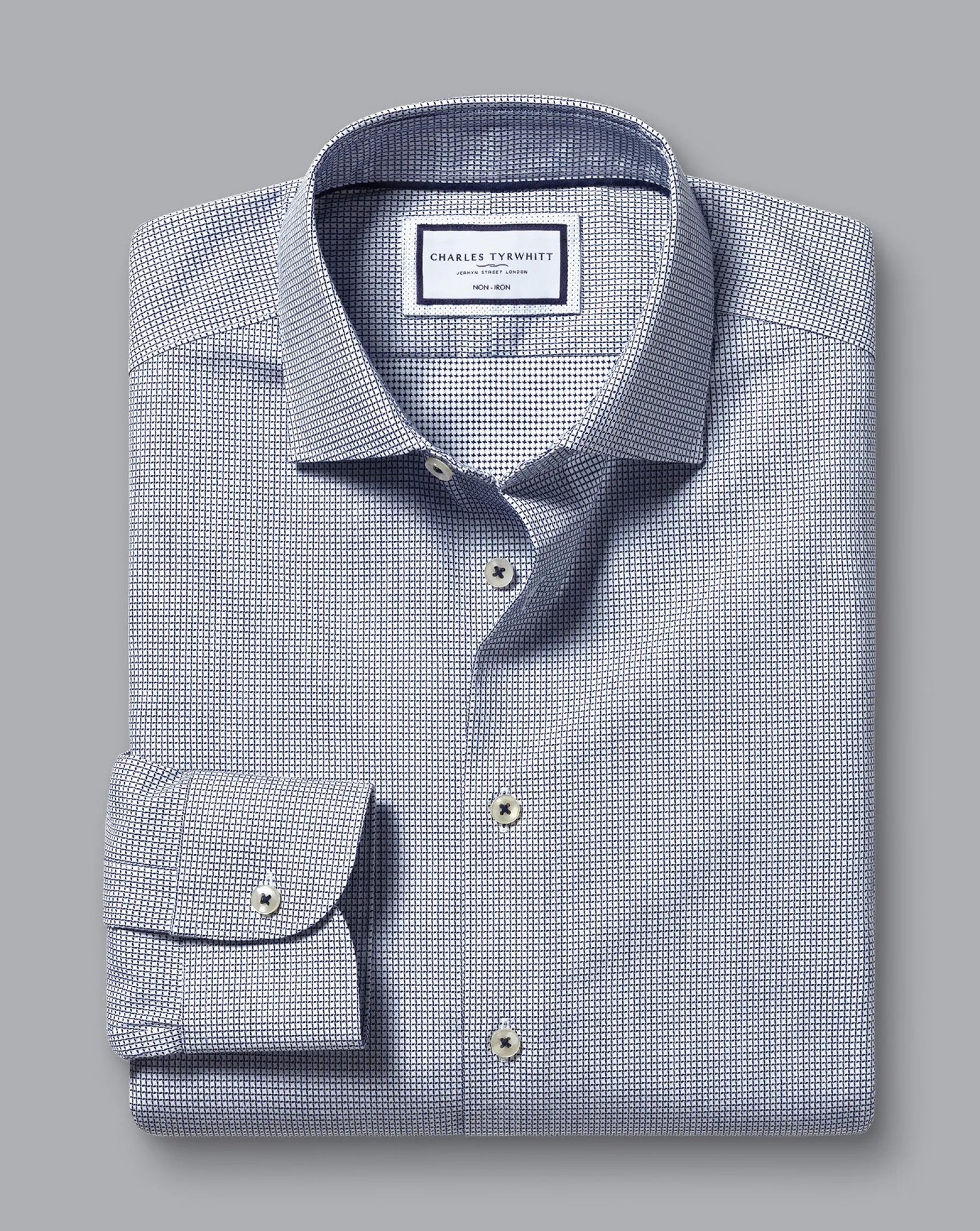 Shirt Sale|Dress Shirts<Charles Tyrwhitt Non-Iron Cushion Stretch Texture Shirt - Blue Navy