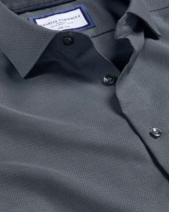 Business Casual Shirts|Dress Shirts<Charles Tyrwhitt Non-Iron Diamond Stretch Texture Shirt - Grey Charcoal