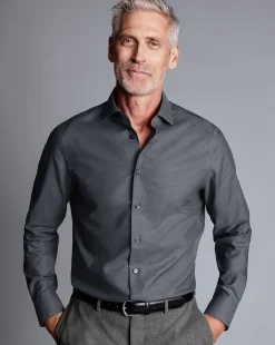 Business Casual Shirts|Dress Shirts<Charles Tyrwhitt Non-Iron Diamond Stretch Texture Shirt - Grey Charcoal