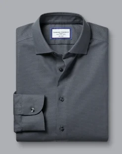 Business Casual Shirts|Dress Shirts<Charles Tyrwhitt Non-Iron Diamond Stretch Texture Shirt - Grey Charcoal