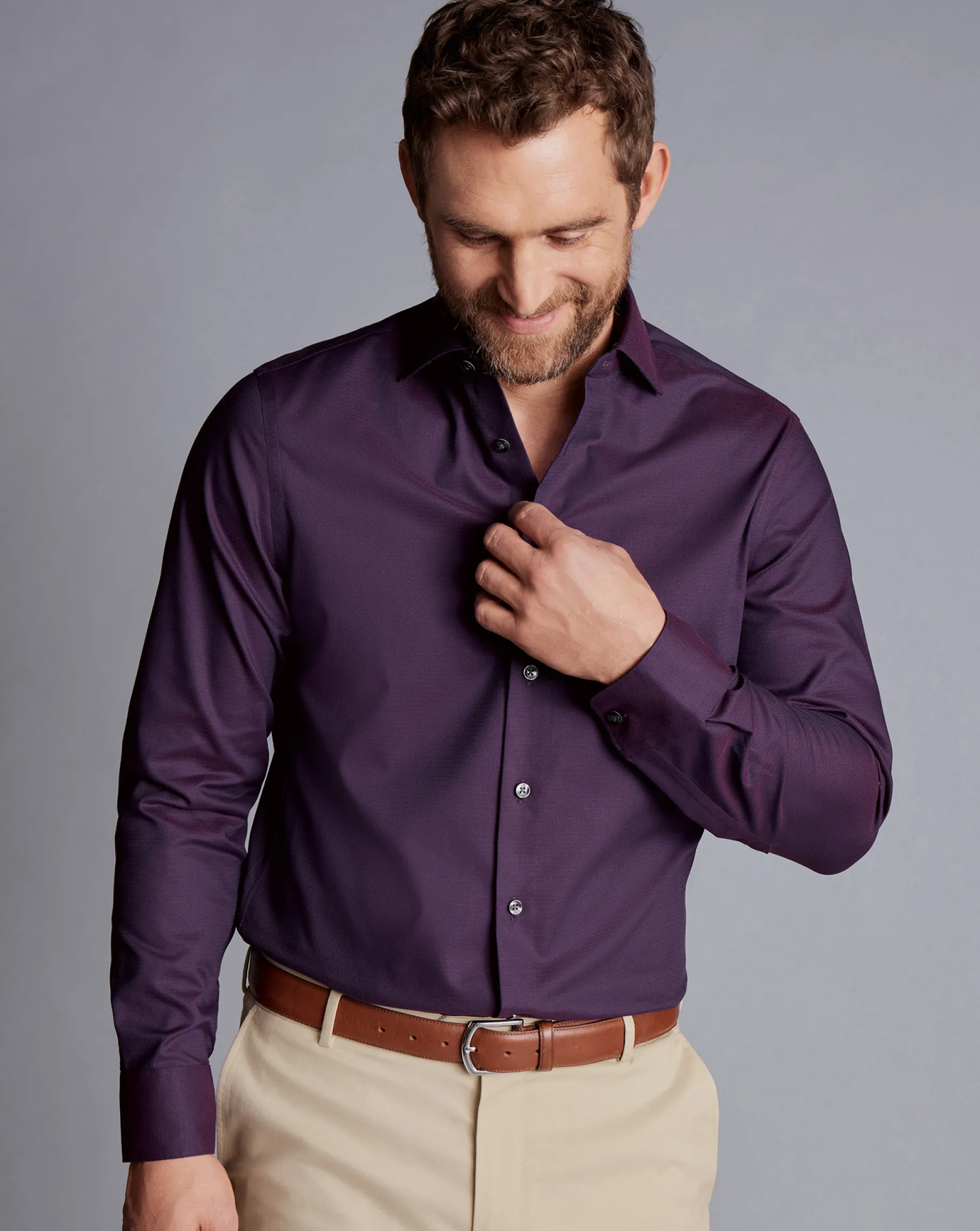 Shirt Sale|Dress Shirts<Charles Tyrwhitt Non-Iron Diamond Stretch Texture Shirt - Purple