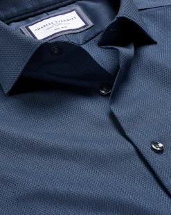 Business Casual Shirts|Dress Shirts<Charles Tyrwhitt Non-Iron Diamond Stretch Texture Shirt - Denim Blue