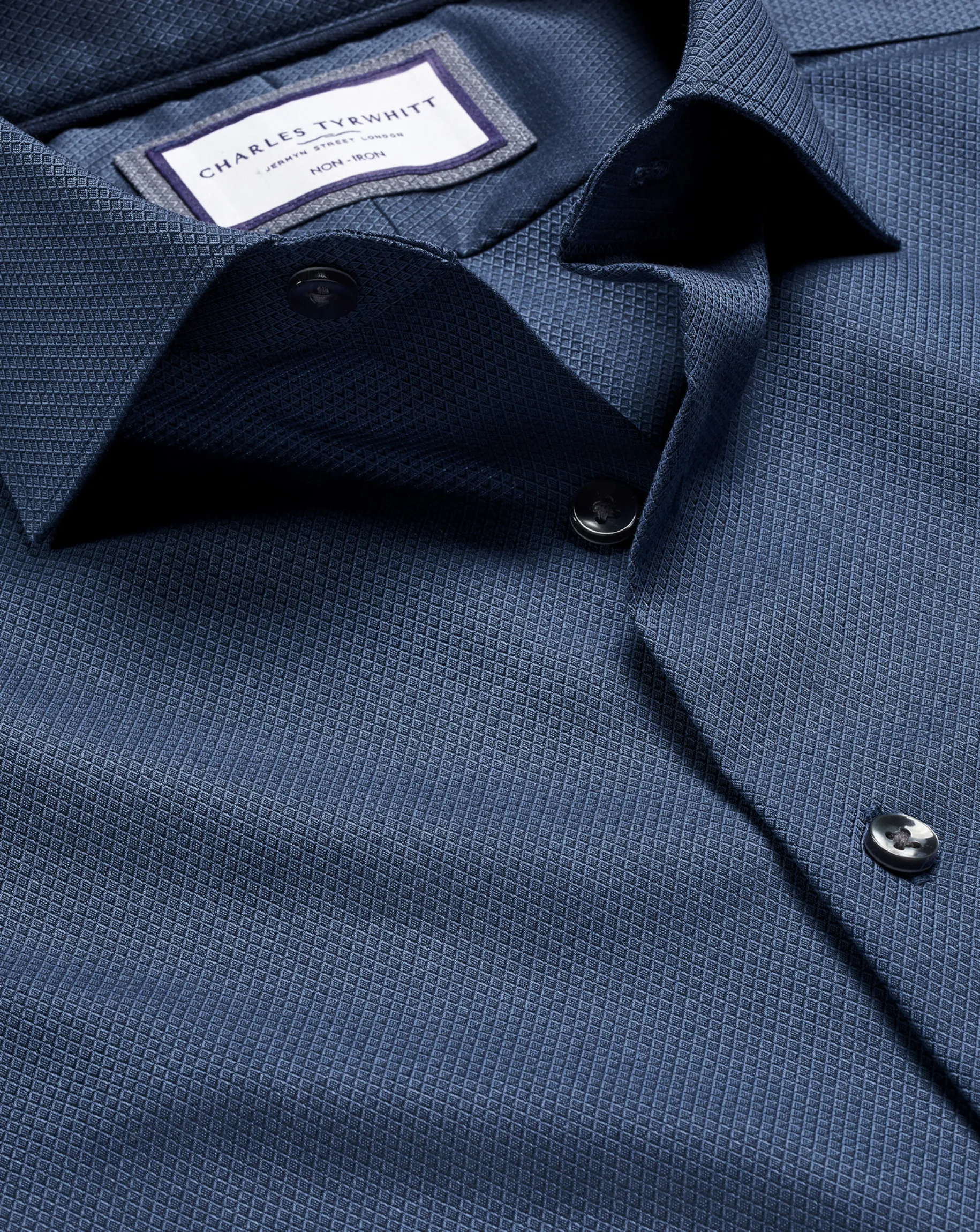 Business Casual Shirts|Dress Shirts<Charles Tyrwhitt Non-Iron Diamond Stretch Texture Shirt - Denim Blue