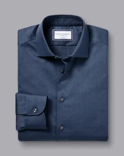 Business Casual Shirts|Dress Shirts<Charles Tyrwhitt Non-Iron Diamond Stretch Texture Shirt - Denim Blue