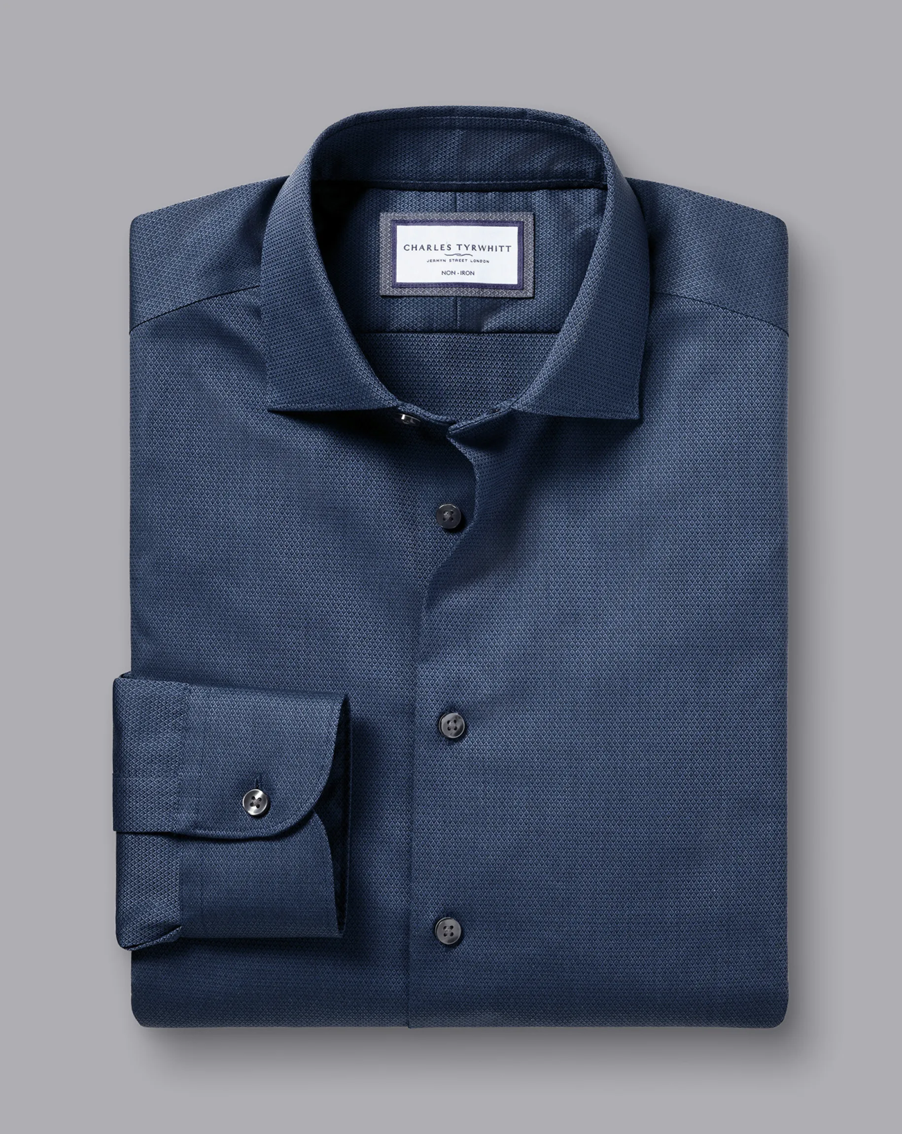 Business Casual Shirts|Dress Shirts<Charles Tyrwhitt Non-Iron Diamond Stretch Texture Shirt - Denim Blue