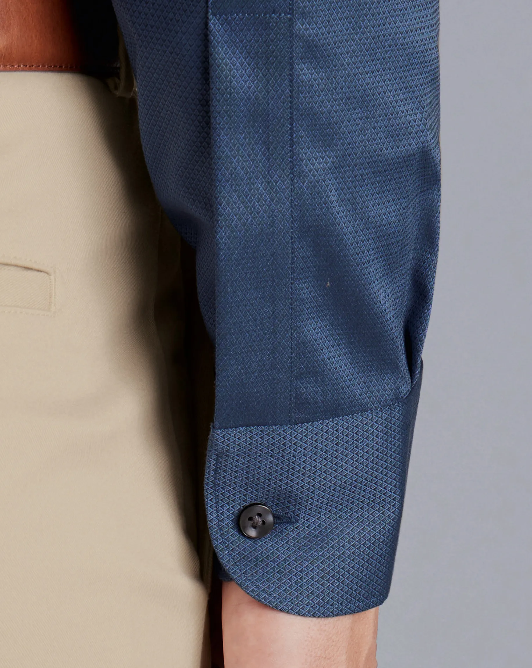 Business Casual Shirts|Dress Shirts<Charles Tyrwhitt Non-Iron Diamond Stretch Texture Shirt - Denim Blue