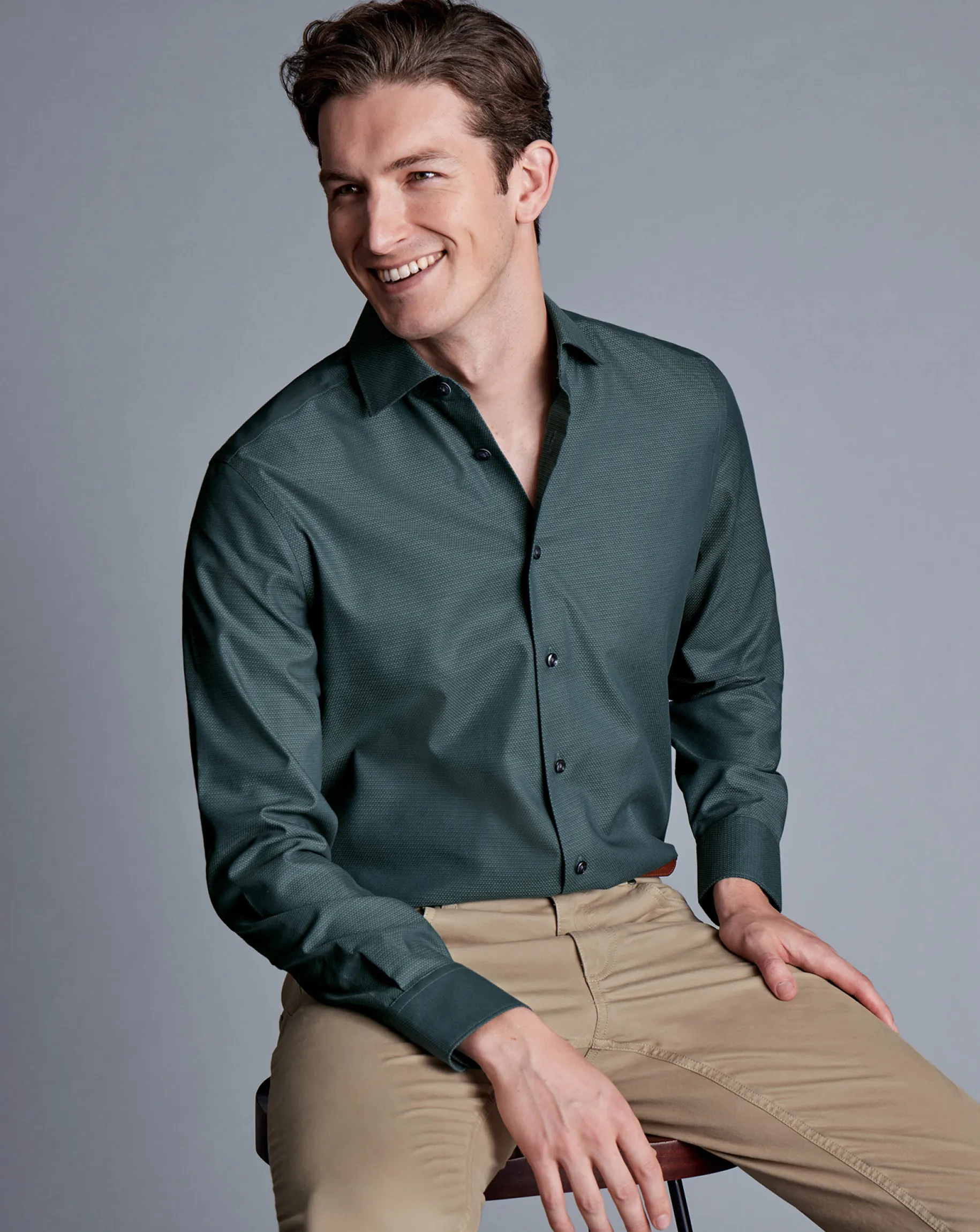 Shirt Sale|Dress Shirts<Charles Tyrwhitt Non-Iron Diamond Stretch Texture Shirt - Atlantic Green