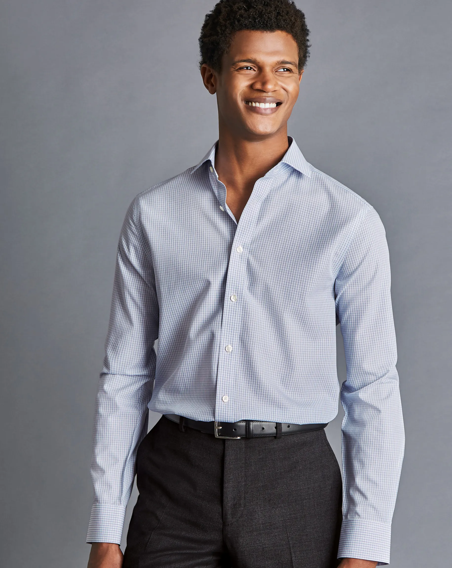 Shirt Sale|Dress Shirts<Charles Tyrwhitt Non-Iron Double Check Shirt - Cobalt Blue