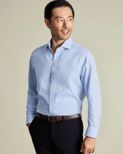 Dress Shirts|Classic Fit Shirts<Charles Tyrwhitt Non-Iron Herringbone Shirt - Blue Sky