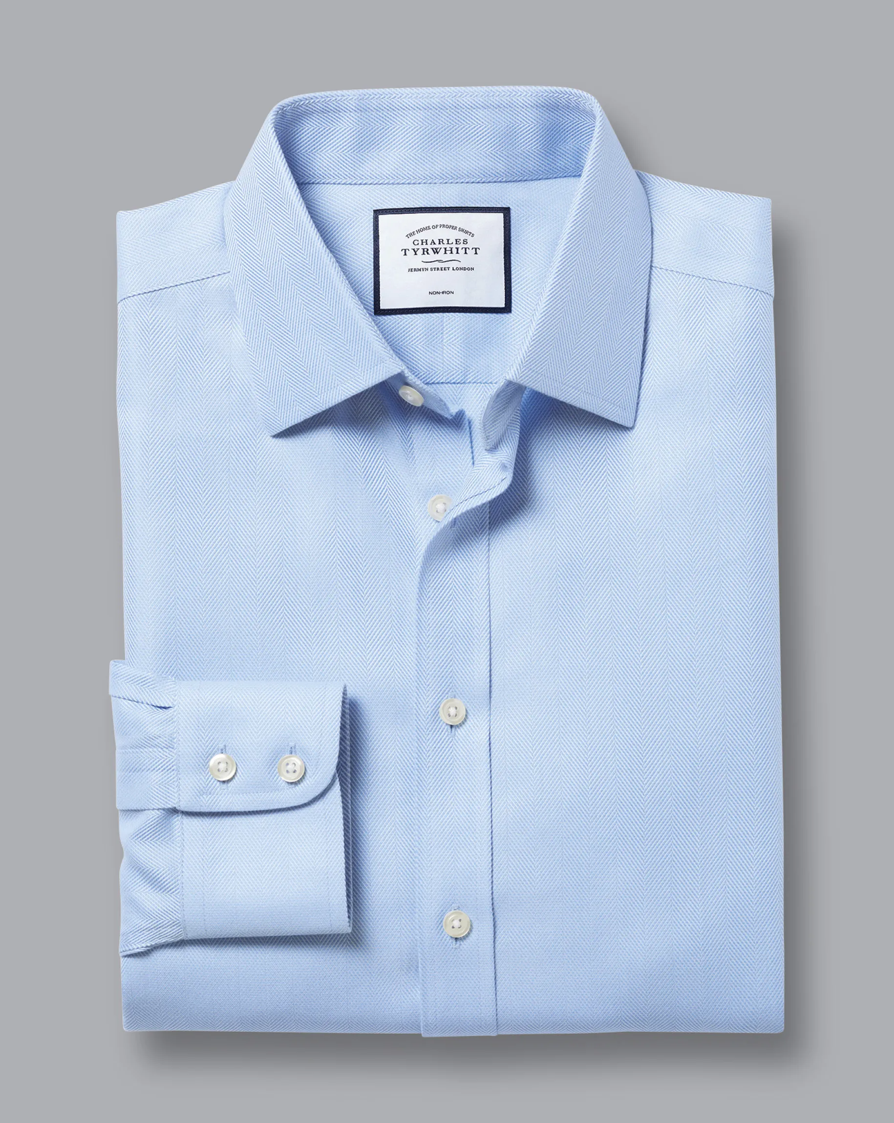 Dress Shirts|Classic Fit Shirts<Charles Tyrwhitt Non-Iron Herringbone Shirt - Blue Sky