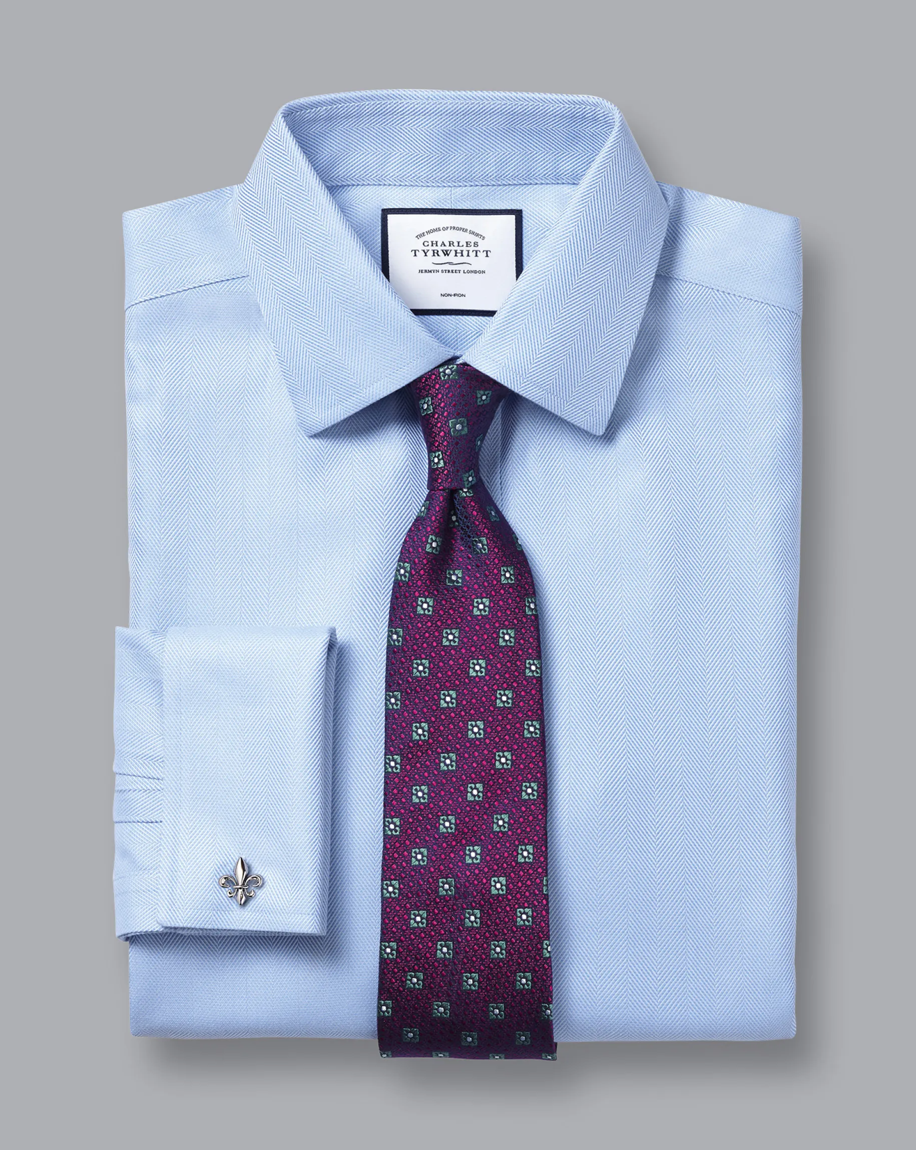 Dress Shirts|Classic Fit Shirts<Charles Tyrwhitt Non-Iron Herringbone Shirt - Blue Sky