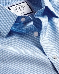 Dress Shirts|Check Shirts<Charles Tyrwhitt Non-Iron Mini Gingham Check Shirt - Cornflower Blue