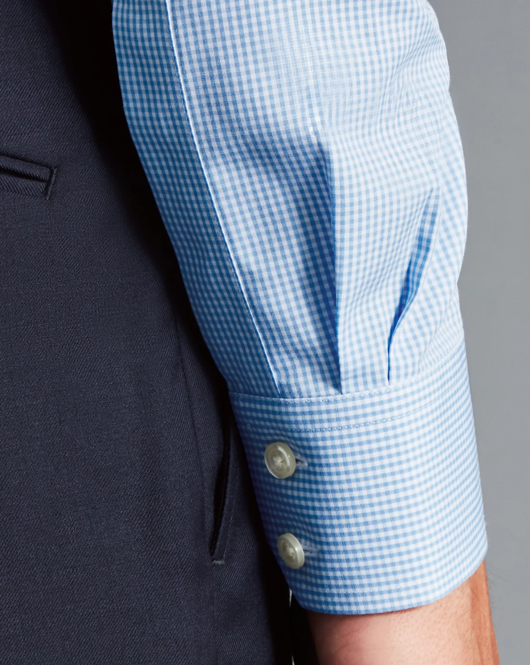 Dress Shirts|Check Shirts<Charles Tyrwhitt Non-Iron Mini Gingham Check Shirt - Cornflower Blue