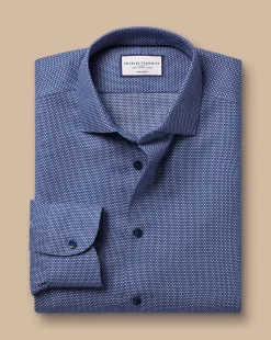 Business Casual Shirts|Dress Shirts<Charles Tyrwhitt Non-Iron Oval Stretch Texture Shirt - Blue Royal