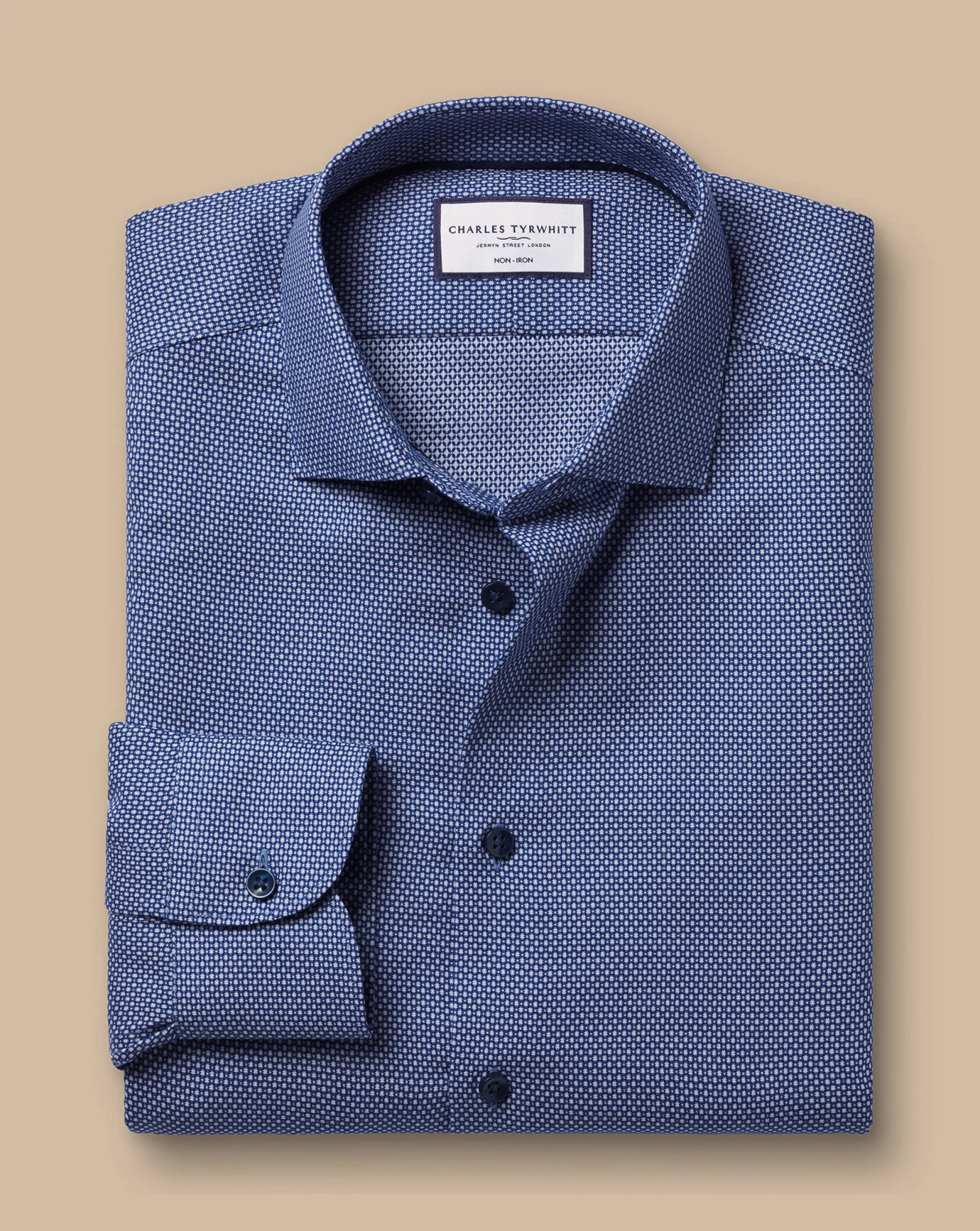 Business Casual Shirts|Dress Shirts<Charles Tyrwhitt Non-Iron Oval Stretch Texture Shirt - Blue Royal