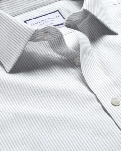 Dress Shirts|XL<Charles Tyrwhitt Non-Iron Oxford Stripe Shirt - Silver Grey