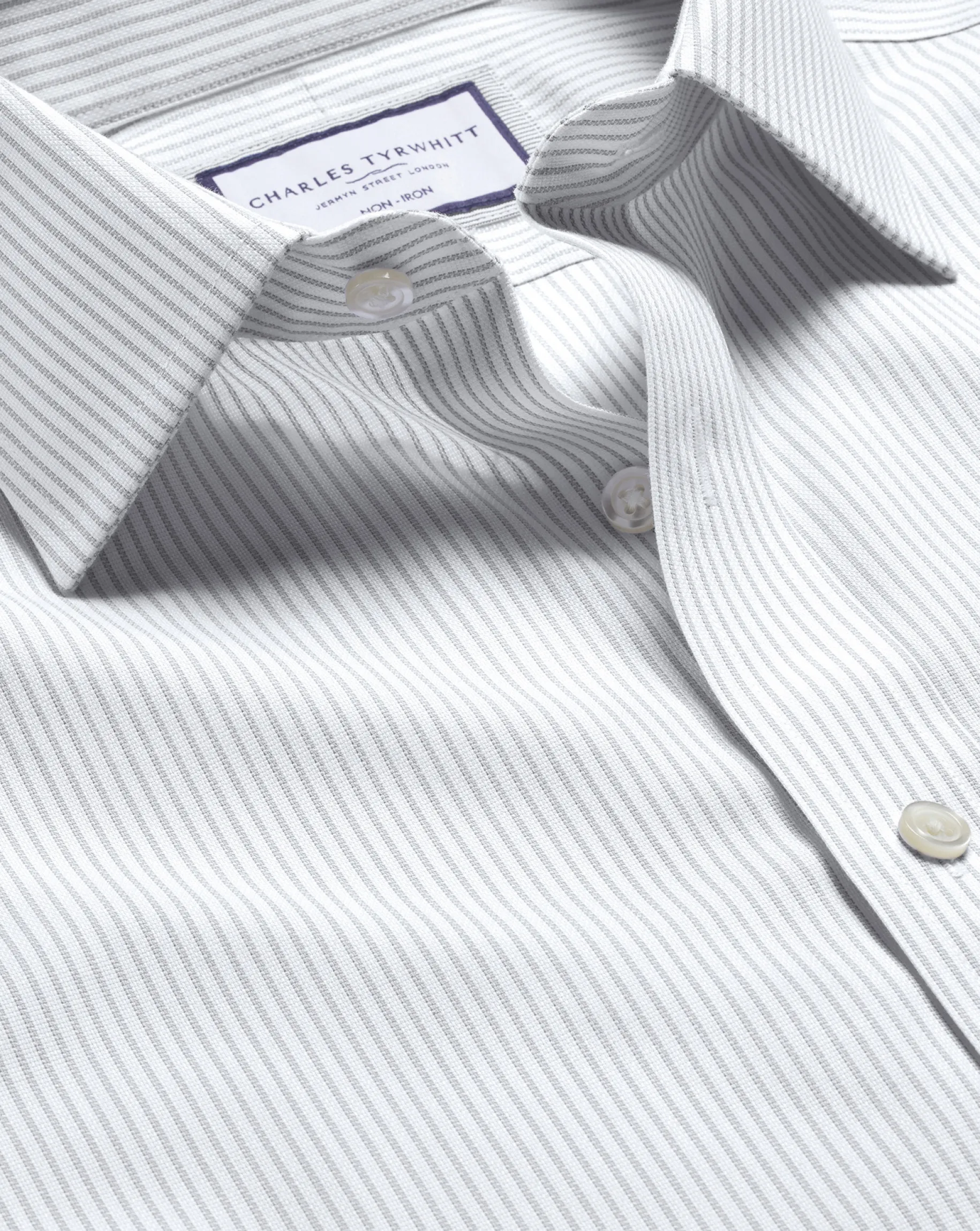 Dress Shirts|XL<Charles Tyrwhitt Non-Iron Oxford Stripe Shirt - Silver Grey