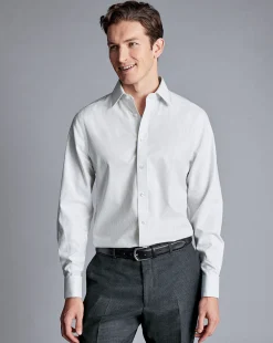 Dress Shirts|XL<Charles Tyrwhitt Non-Iron Oxford Stripe Shirt - Silver Grey