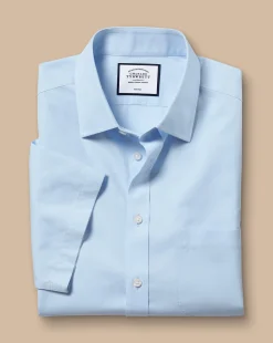 Short Sleeve Shirts|Dress Shirts<Charles Tyrwhitt Non-Iron Poplin Short-Sleeve Shirt - Blue Sky