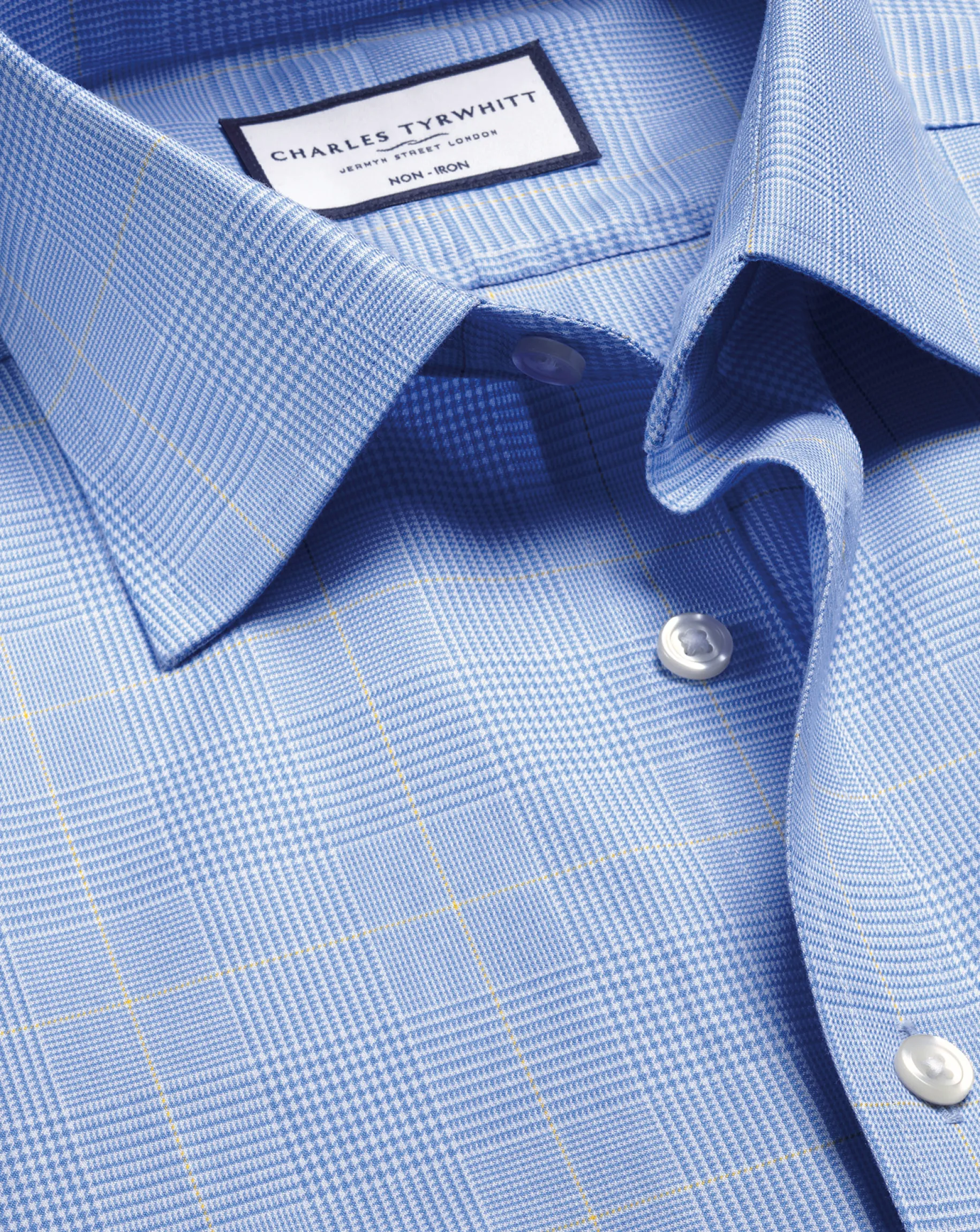 Dress Shirts|Check Shirts<Charles Tyrwhitt Non-Iron Prince of Wales Check Shirt - Ocean Blue