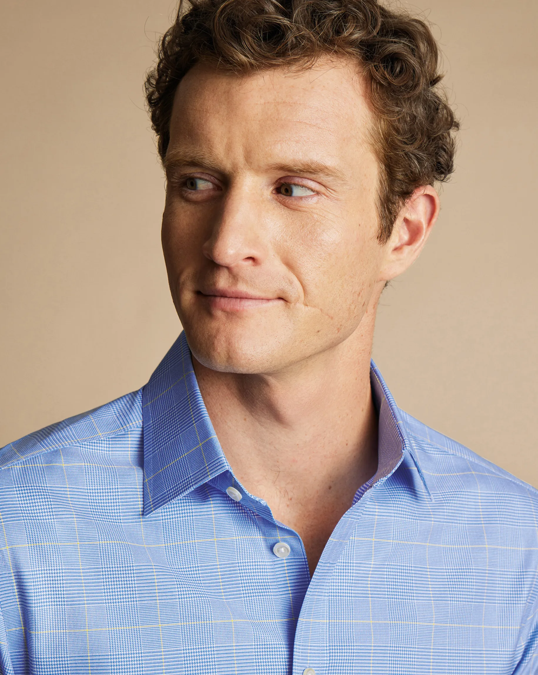 Dress Shirts|Check Shirts<Charles Tyrwhitt Non-Iron Prince of Wales Check Shirt - Ocean Blue