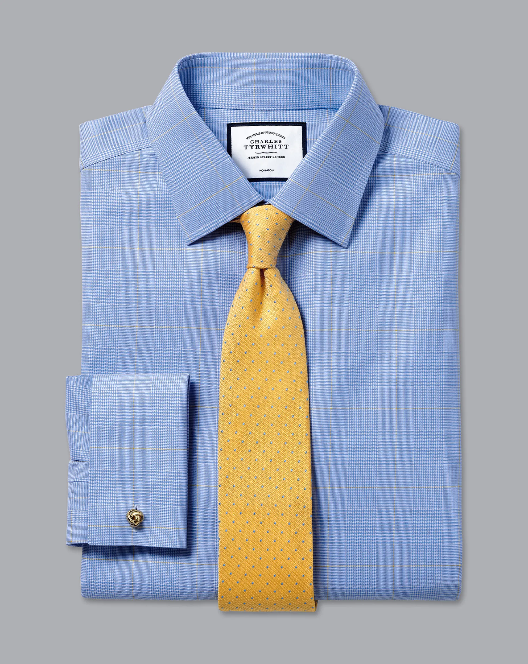 Dress Shirts|Check Shirts<Charles Tyrwhitt Non-Iron Prince of Wales Check Shirt - Ocean Blue