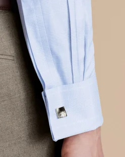 Dress Shirts|Check Shirts<Charles Tyrwhitt Non-Iron Prince of Wales Check Shirt - Cornflower Blue
