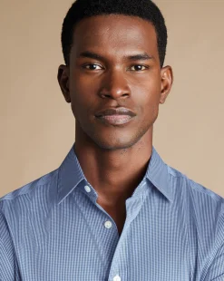 Dress Shirts|Check Shirts<Charles Tyrwhitt Non-Iron Puppytooth Shirt - Blue Royal