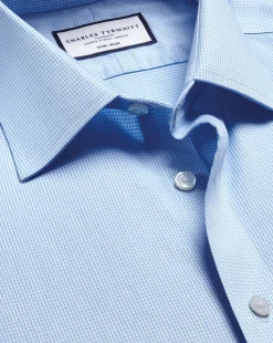 Dress Shirts|Check Shirts<Charles Tyrwhitt Non-Iron Puppytooth Shirt - Blue Sky