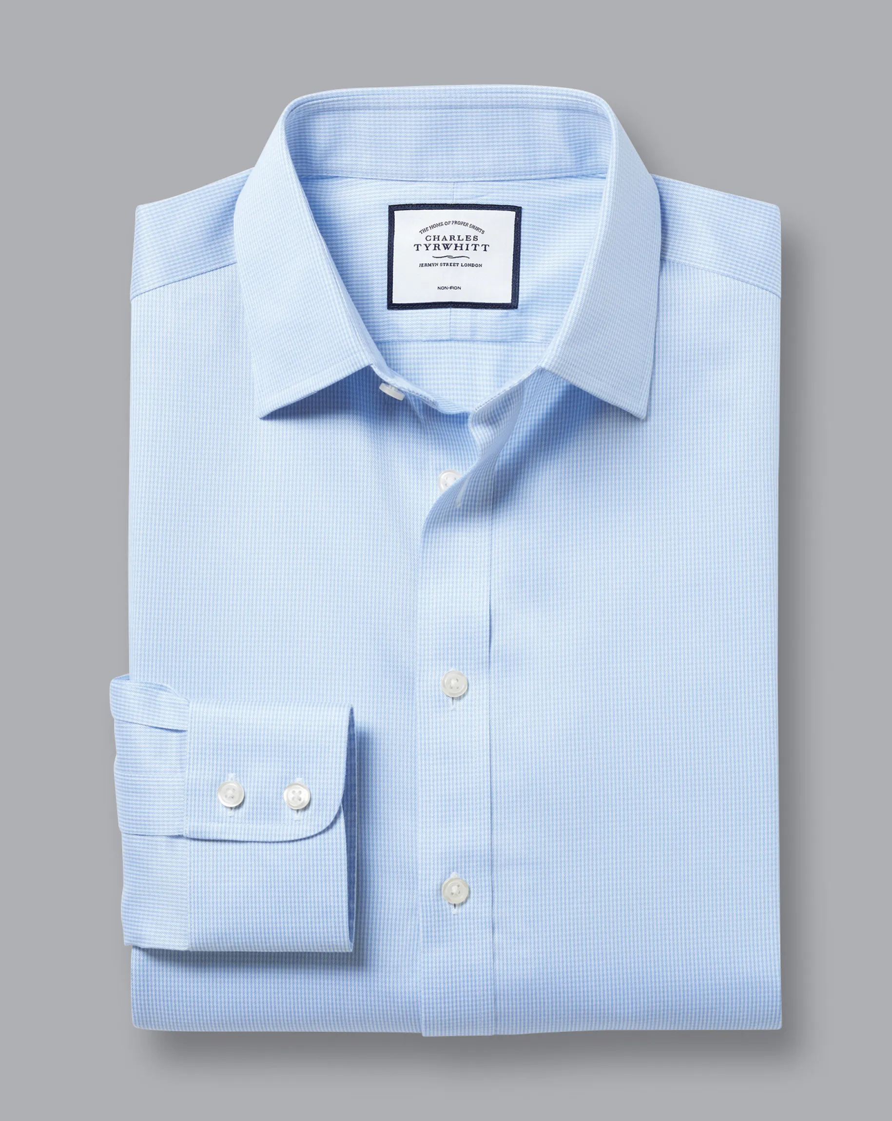 Dress Shirts|Check Shirts<Charles Tyrwhitt Non-Iron Puppytooth Shirt - Blue Sky