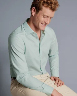 Shirt Sale|Dress Shirts<Charles Tyrwhitt Non-Iron Rectangle Stretch Texture Shirt - Green Spearmint