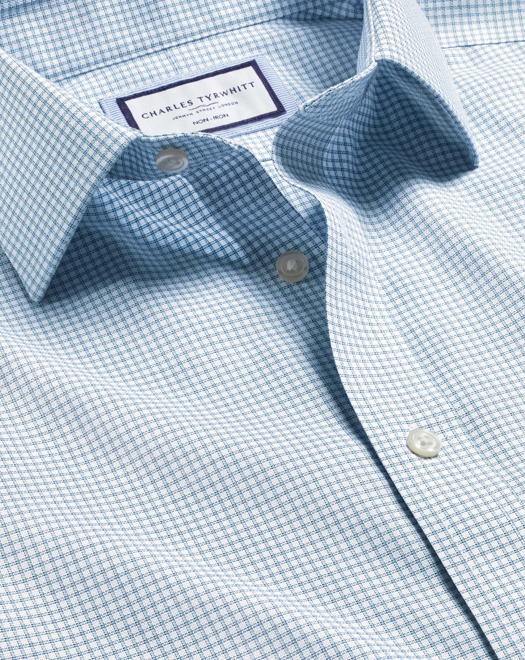 Dress Shirts|Check Shirts<Charles Tyrwhitt Non-Iron Royal Oxford Check Shirt - Light Blue