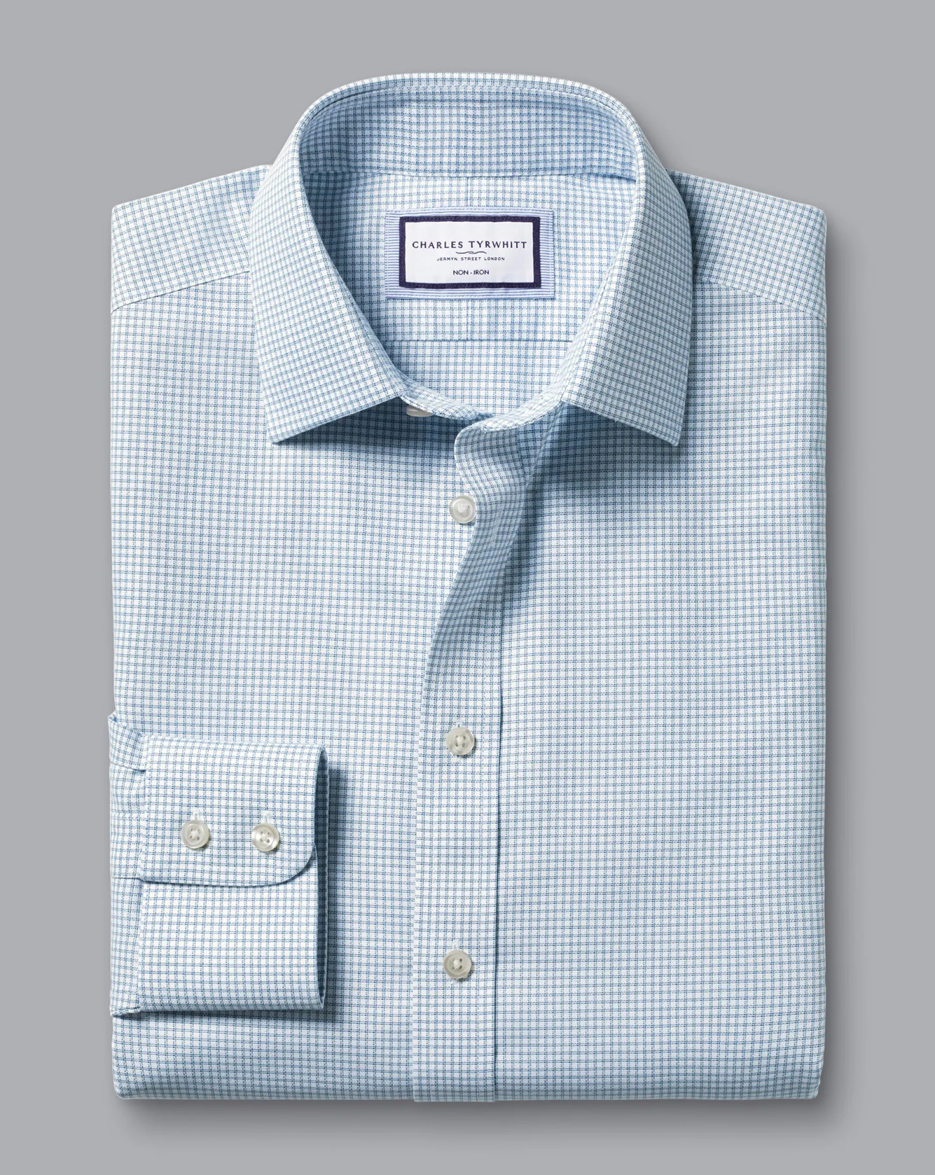 Dress Shirts|Check Shirts<Charles Tyrwhitt Non-Iron Royal Oxford Check Shirt - Light Blue
