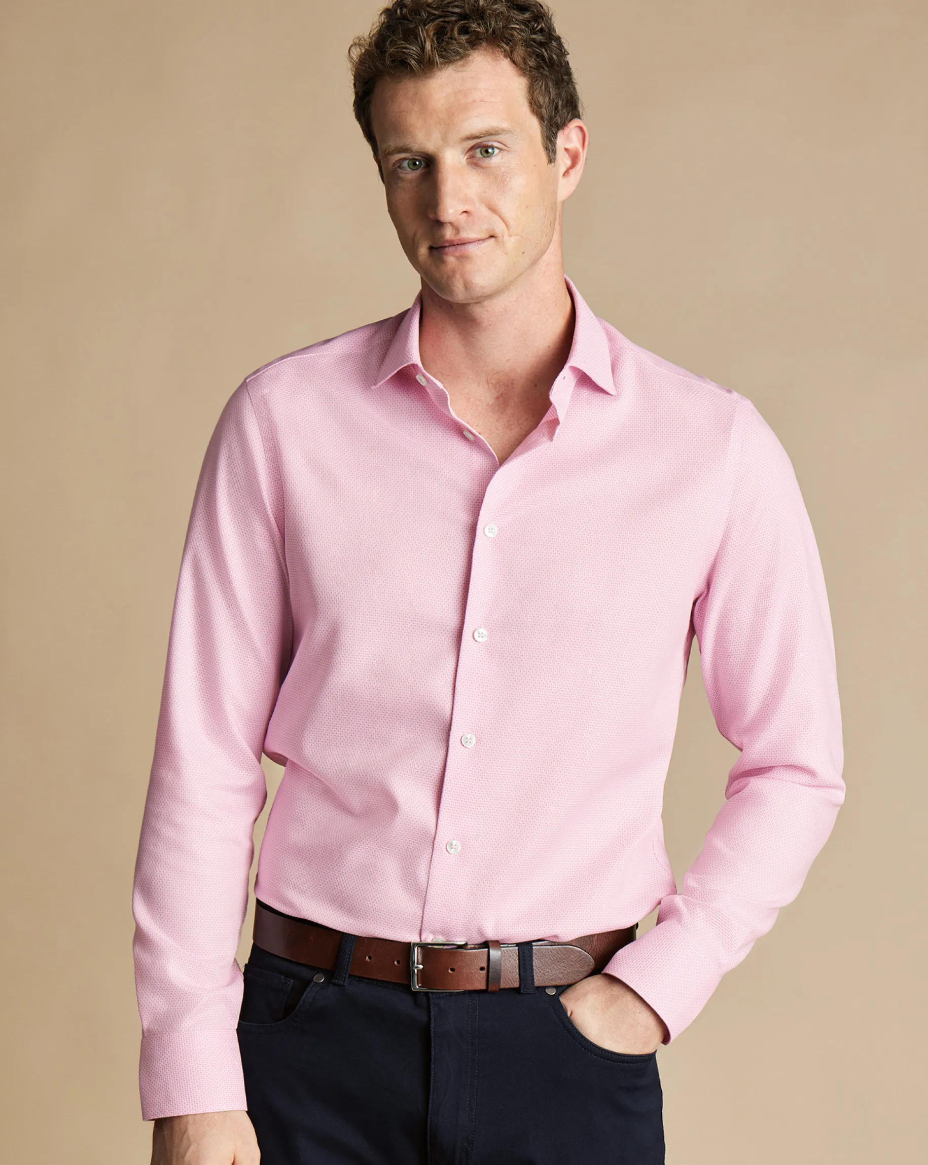 Business Casual Shirts|Dress Shirts<Charles Tyrwhitt Non-Iron Stretch Texture Oval Shirt - Pink