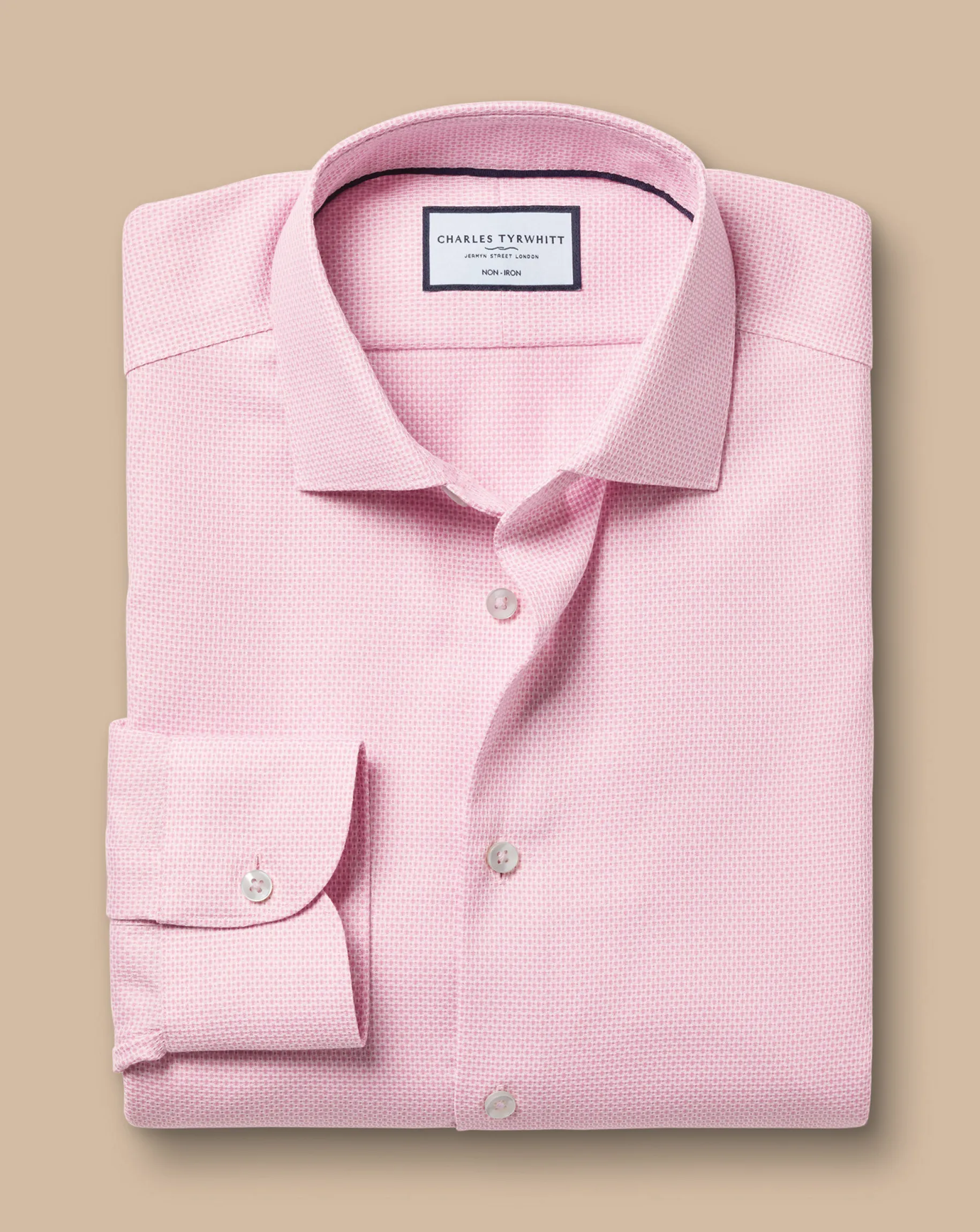 Business Casual Shirts|Dress Shirts<Charles Tyrwhitt Non-Iron Stretch Texture Oval Shirt - Pink