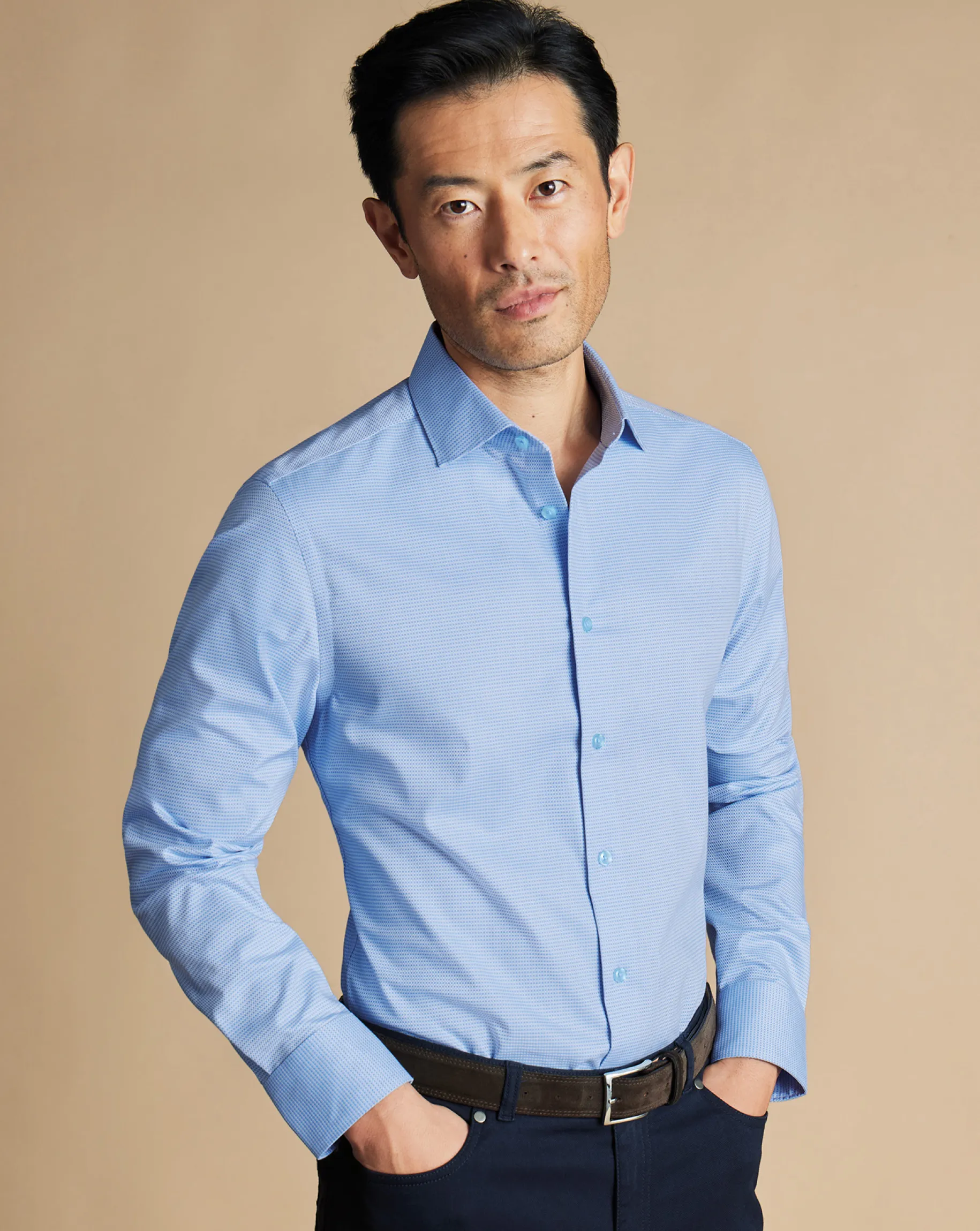 Business Casual Shirts|Dress Shirts<Charles Tyrwhitt Non-Iron Stretch Texture Square Shirt - Blue Sky
