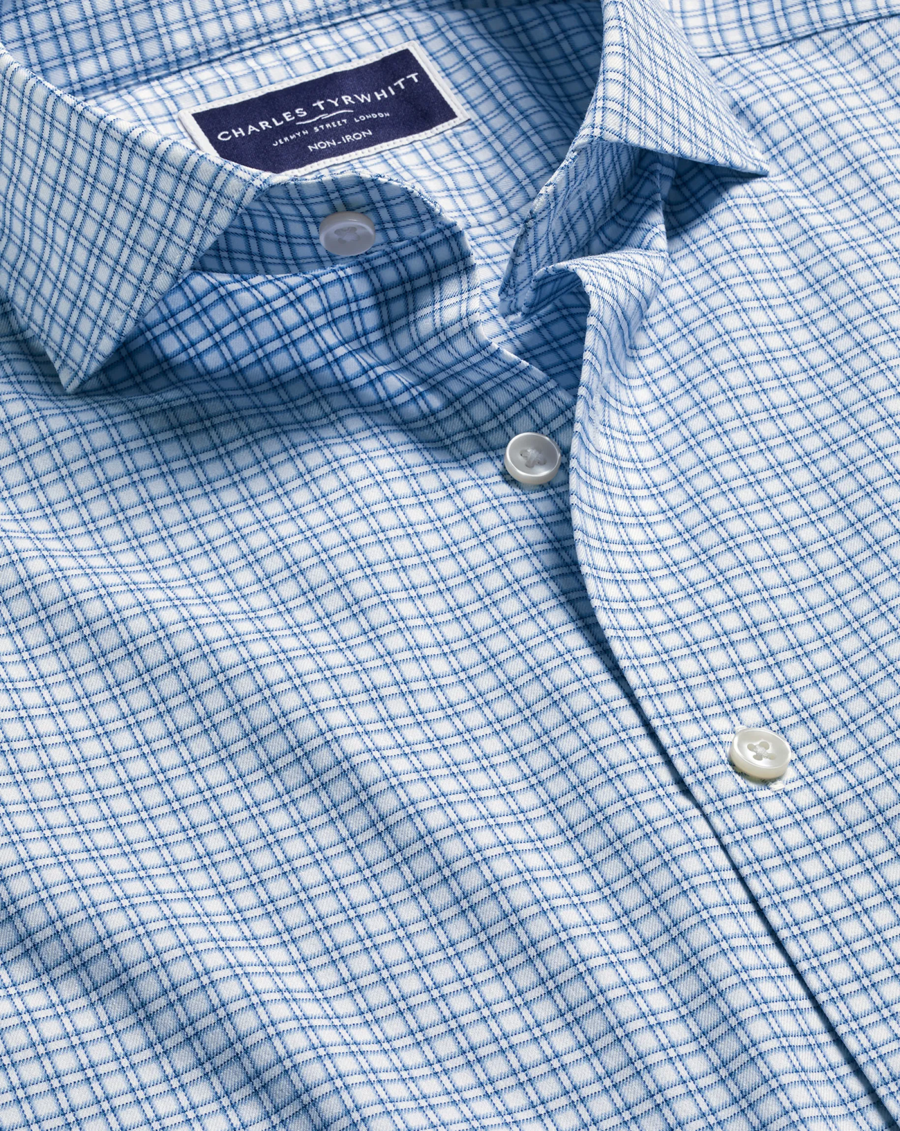 Business Casual Shirts|Dress Shirts<Charles Tyrwhitt Non-Iron Stretch Twill Grid Check Shirt - Ocean Blue